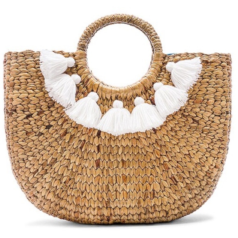 Jadetribe Small 7 Tassle Handwoven Hyacinth Basket Handbag